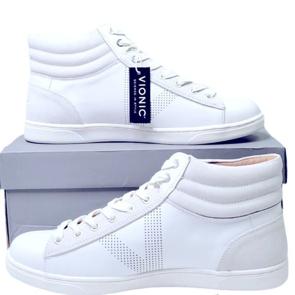 Vionic Other - Vionic Sneakers Leather Hi Top NEW Comfort White Grey Mens Size 11